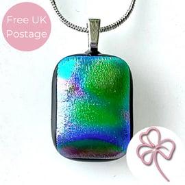 Small Corkscrew Pattern Dichroic Glass Pendant Necklace 