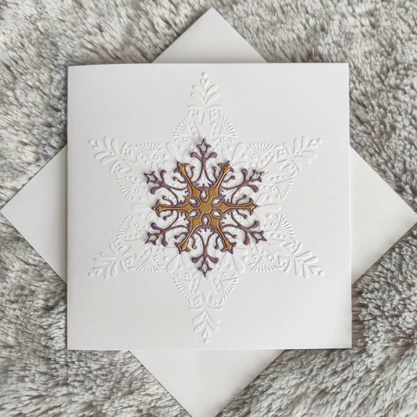Christmas Card- Purple & Gold Snowflake