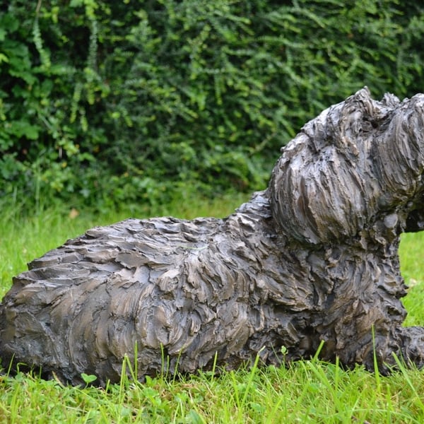 Lying Tibetan Terrier Dog Statue Large Bronze Resin Garden Sculpture