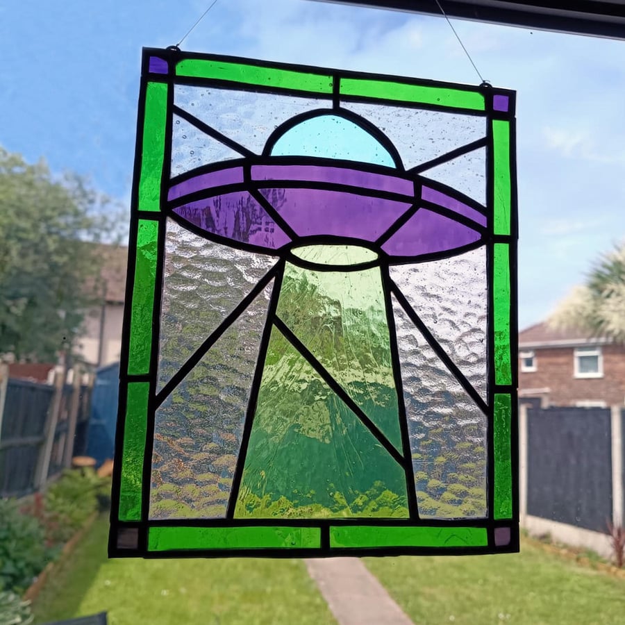 Stained Glass UFO Window Hanging