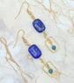 Wire rectangle drop earrings with lapis lazuli and terra jasper stones - Image 2