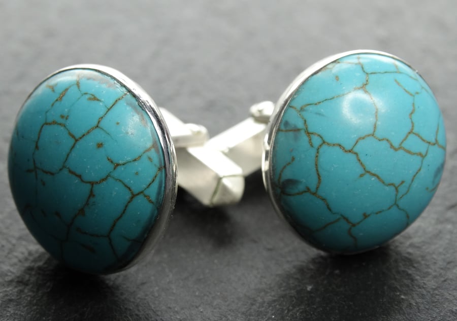 sterling silver 20mm chinese turquoise.