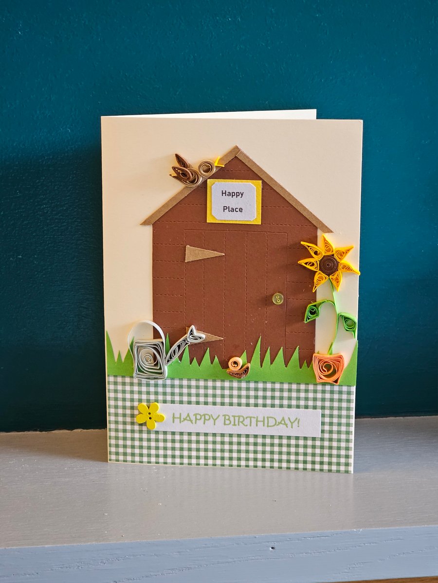 Garden Shed Birthday Card with Quilled Details Size 7" x 5" (18cm x 12.5cm)
