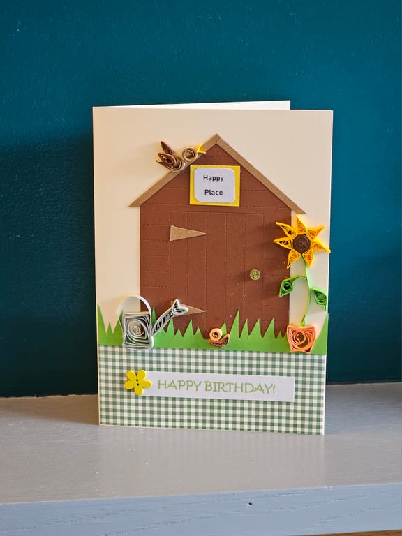 Garden Shed Birthday Card with Quilled Details Size 7" x 5" (18cm x 12.5cm)