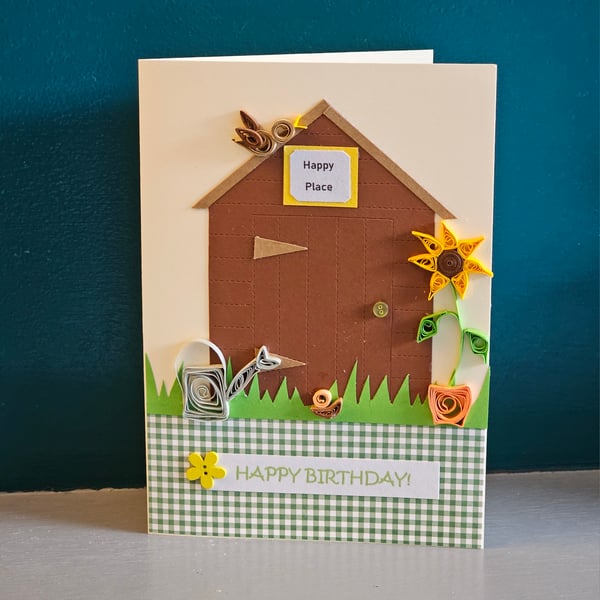 Garden Shed Birthday Card with Quilled Details Size 7" x 5" (18cm x 12.5cm)