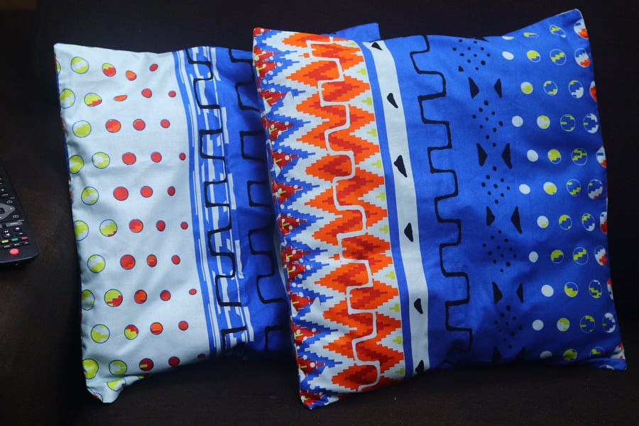 Set of 2 blue ethnic cushion covers Bogolan decorative cushion cover