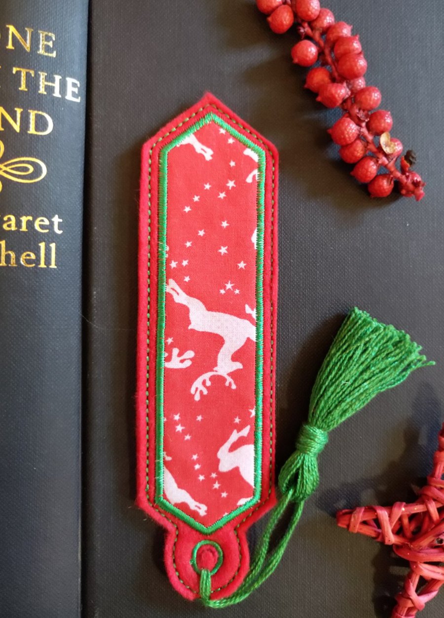 Christmas Reindeer Bookmark embroidered hand crafted design coordinating tassel