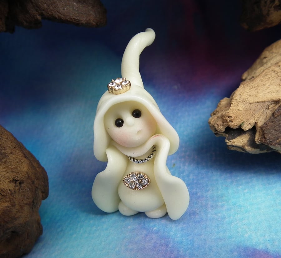 Ghost Gnome 'Arial' with jewels glow-in-the-dark OOAK Sculpt by Ann Galvin