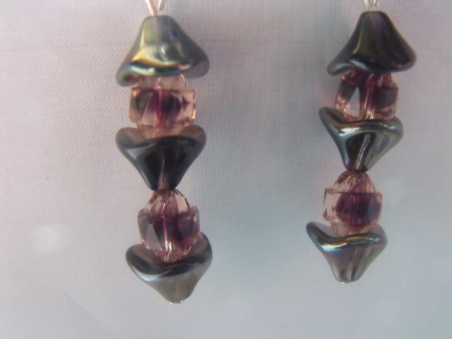 Purple Unusual Shape Beaded Earrings