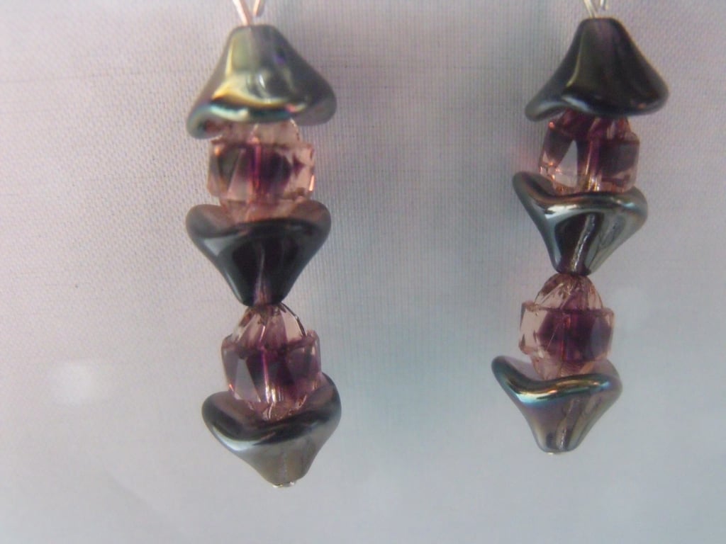 Purple Unusual Shape Beaded Earrings