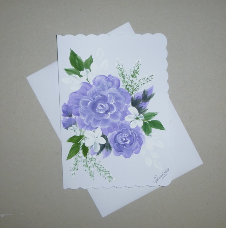 original art hand painted floral flowers greetings card ( ref FA 466 K1 )