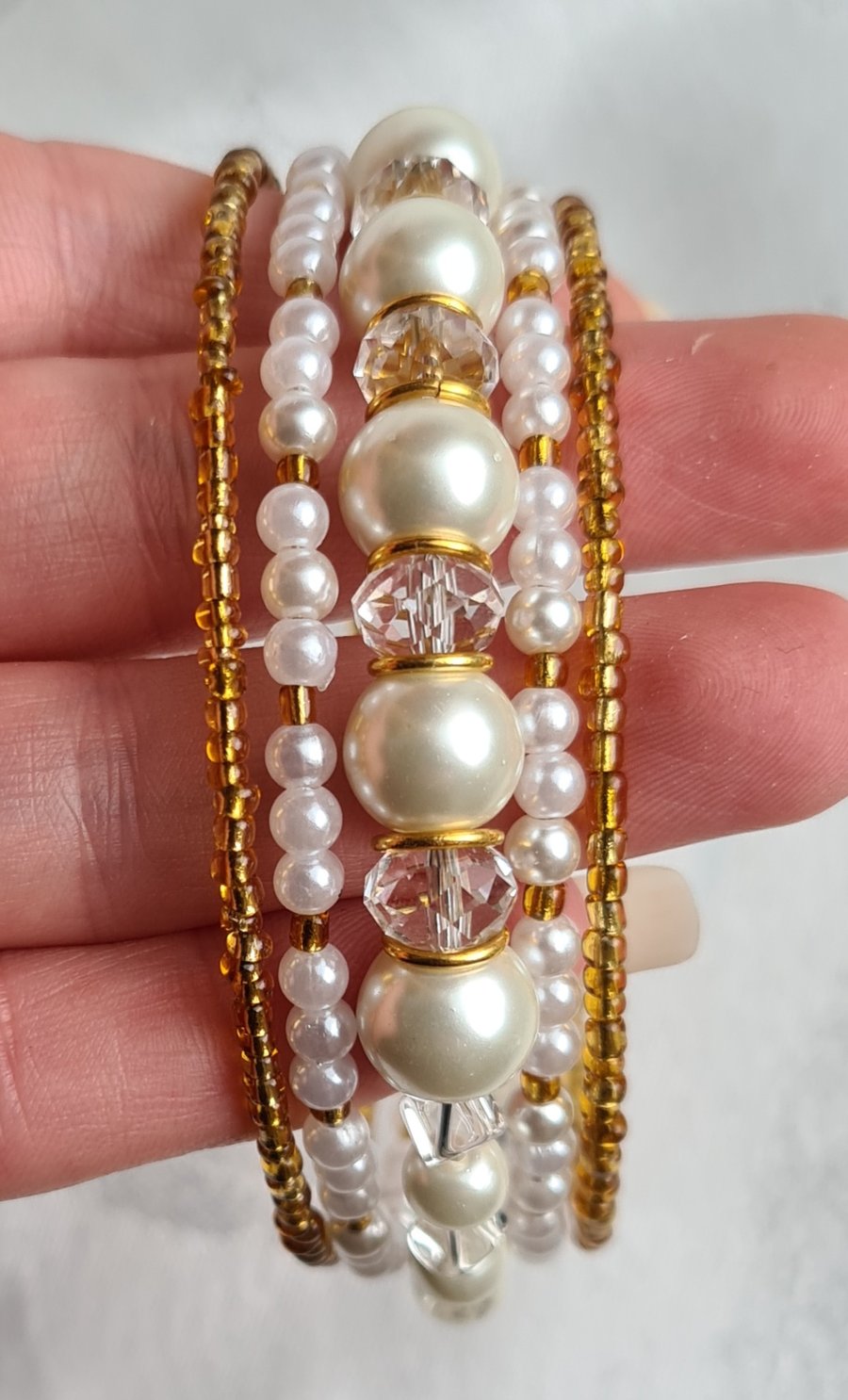 Gorgeous Light and Gold Tone Wrap Bracelet 