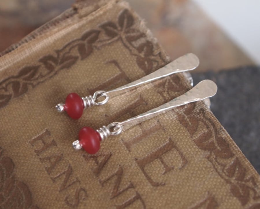 Studs, red jade silver stud earrings