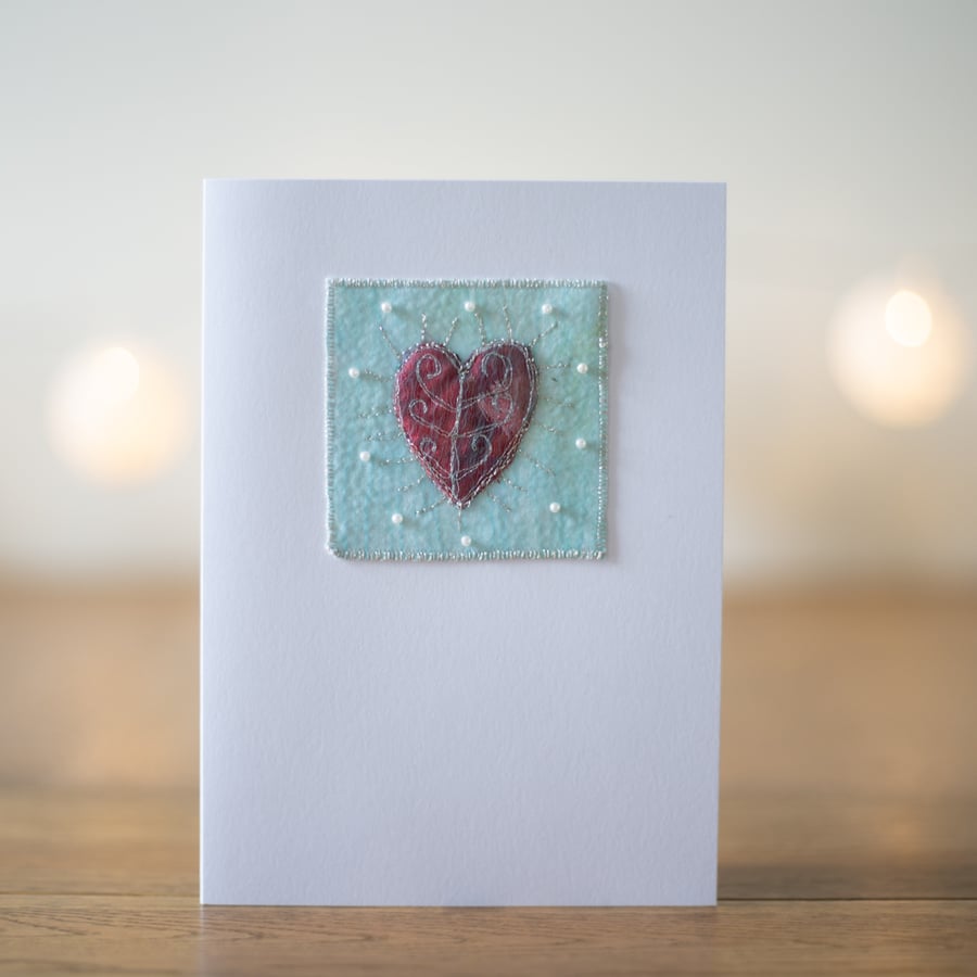  Personalised Mixed Media Hand Beaded Heart Valentines Card 