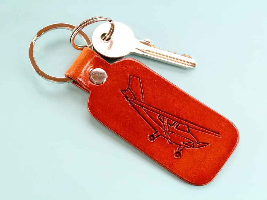 Hand Carved Cessna Leather Keyring, Plane Leather Key Fob, Unique Gift For Pilot