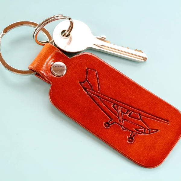 Hand Carved Cessna Leather Keyring, Plane Leather Key Fob, Unique Gift For Pilot