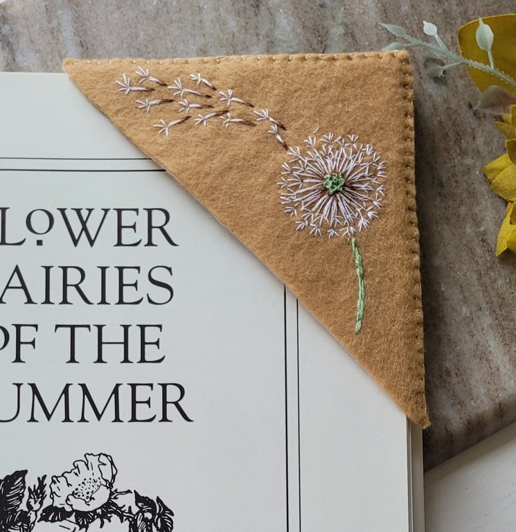 dandilon Corner Bookmark Personalised name letter hand embroidered blow in the w