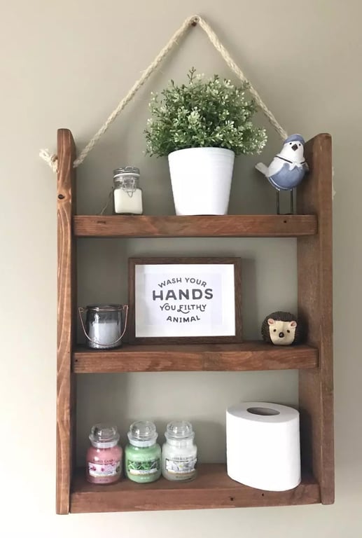 Rustic Hanging Ladder Shelf With Rope - Wall Mounted - Handmade