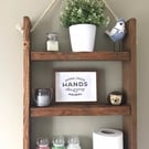 Rustic Hanging Ladder Shelf With Rope - Wall Mounted - Handmade