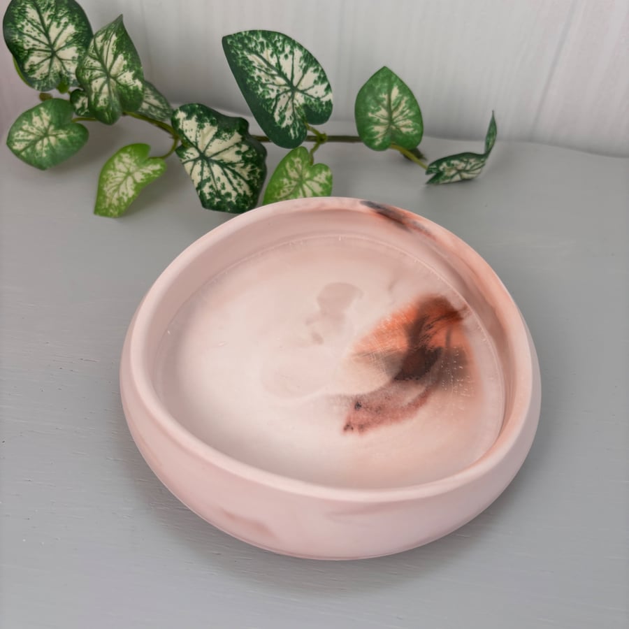  Blush Marbled Round Trinket Tray - Handmade Jewellery Dish