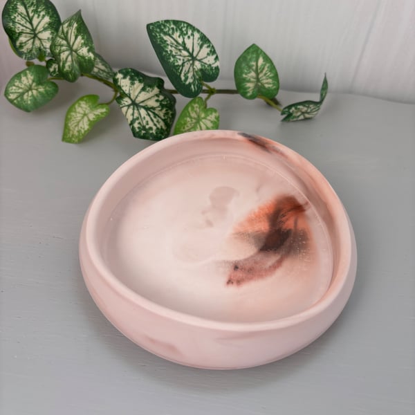  Blush Marbled Round Trinket Tray - Handmade Jewellery Dish