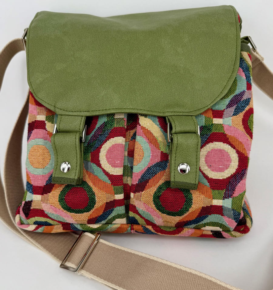 Handmade pink multi and green cross body messenger bag