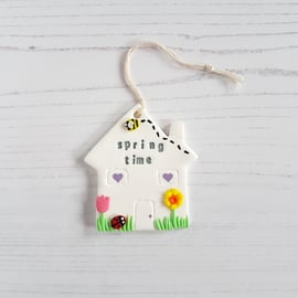 Spring Time House hanging decoration OR Magnet, Hand painted, Handmade