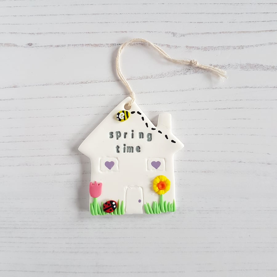 Spring Time House hanging decoration OR Magnet, Hand painted, Handmade