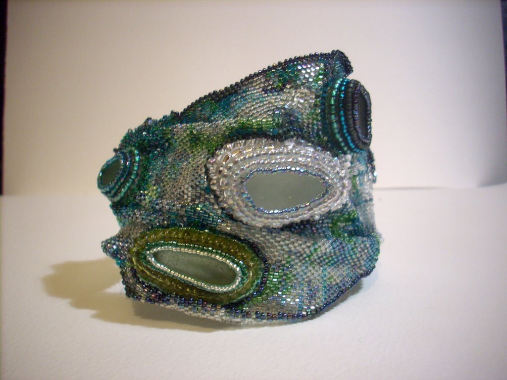 Curling Wave Beaded Sea Glass Cuff 