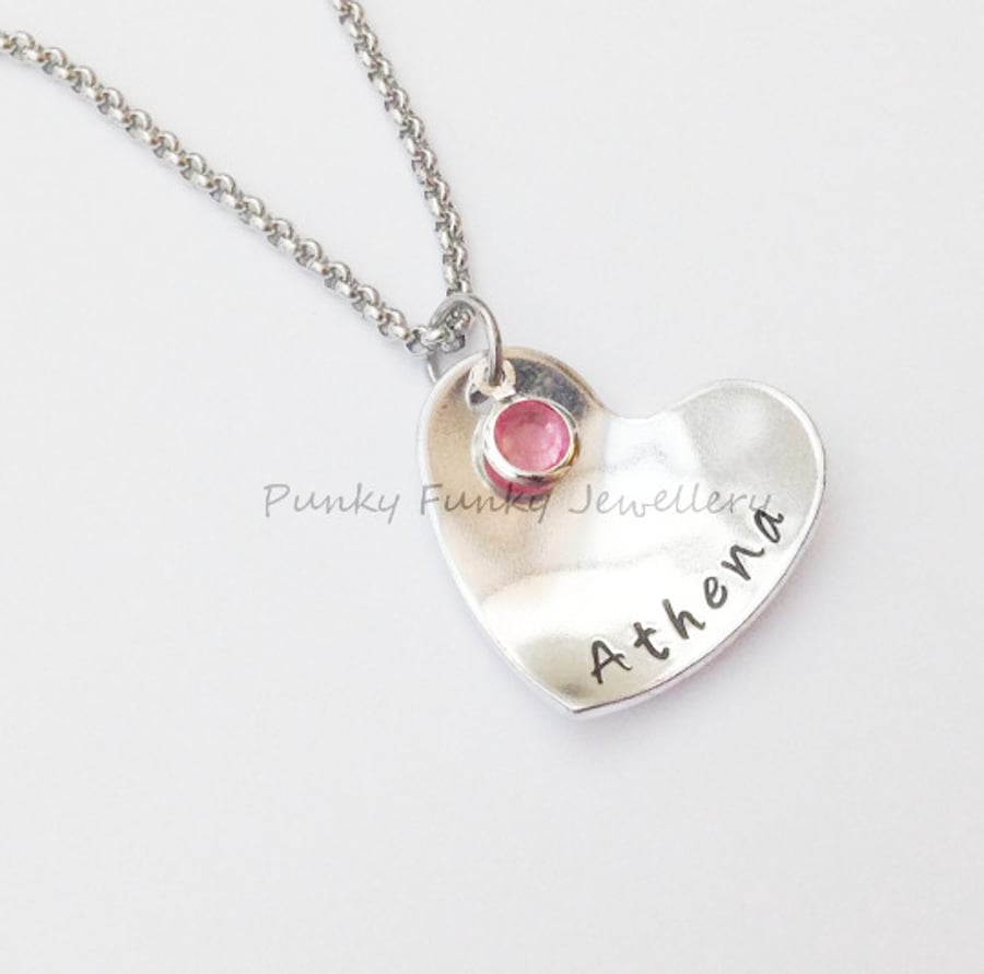 Personalised Heart Necklace With Birthstone Crystal - Custom Bridesmaid Gift