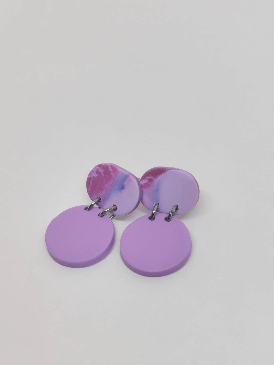 SALE - Small purple earrings, handmade jewellery, clay earrings, minimal design