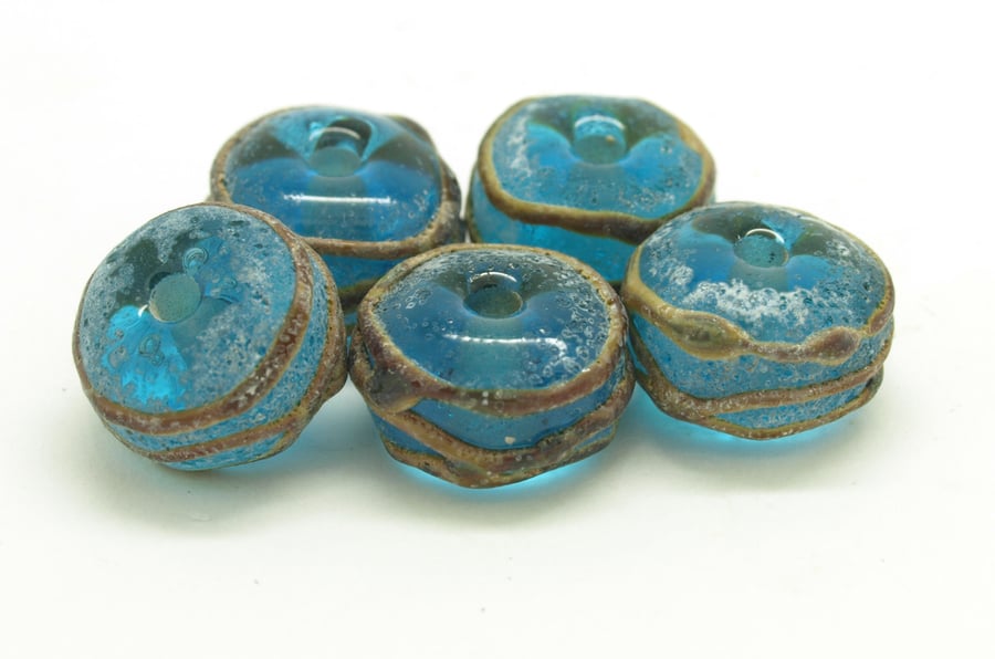  Aged Turquoise and Raku Beads - SRA Lampwork Beads