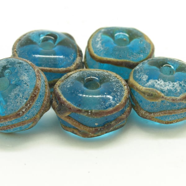  Aged Turquoise and Raku Beads - SRA Lampwork Beads