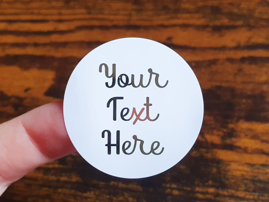 35 x Foiled Custom Personalized Any Text 37mm Stickers - Small Business Supplies