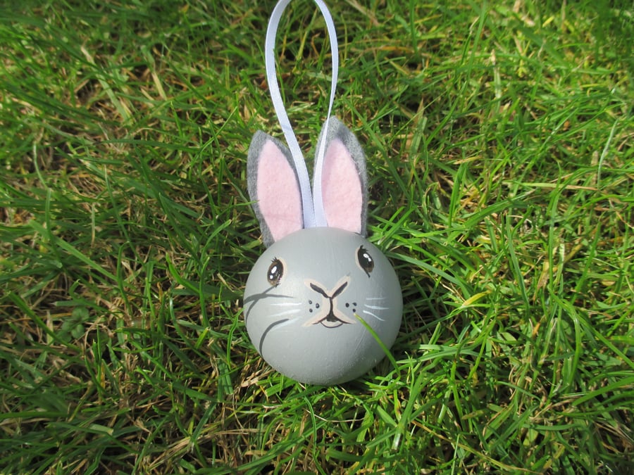 Bunny Rabbit Hanging Decoration Christmas Tree Bauble Wood Wooden Hand Painted