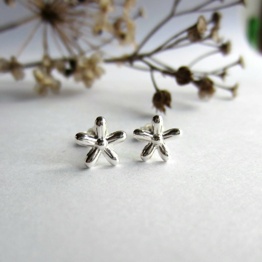 Dainty Fine Silver Flower Stud Earrings - Recycled Silver Jewellery