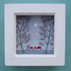 Christmas Scene, Silver Moon Trees Picture, Framed Original Drawing, Art Gift