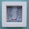 Christmas Scene, Silver Moon Trees Picture, Framed Original Drawing, Art Gift
