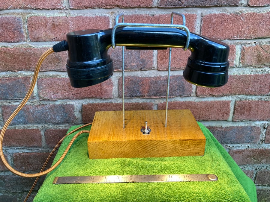 Banker’s Desk Lamp, Repurposed WW2 Army Field Telephone Bakelite Handset