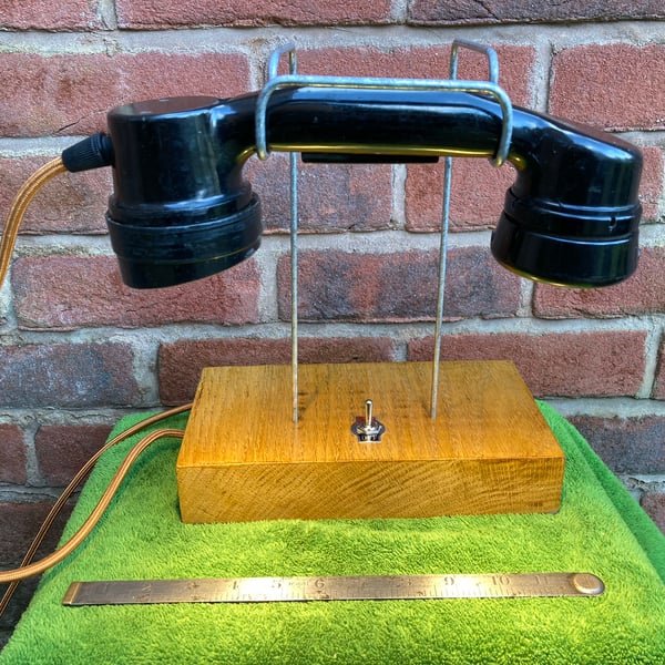 Banker’s Desk Lamp, Repurposed WW2 Army Field Telephone Bakelite Handset