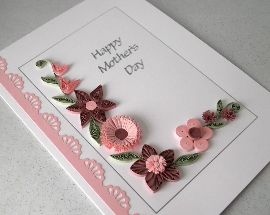 Quilled Mother's day card, handmade, flowers