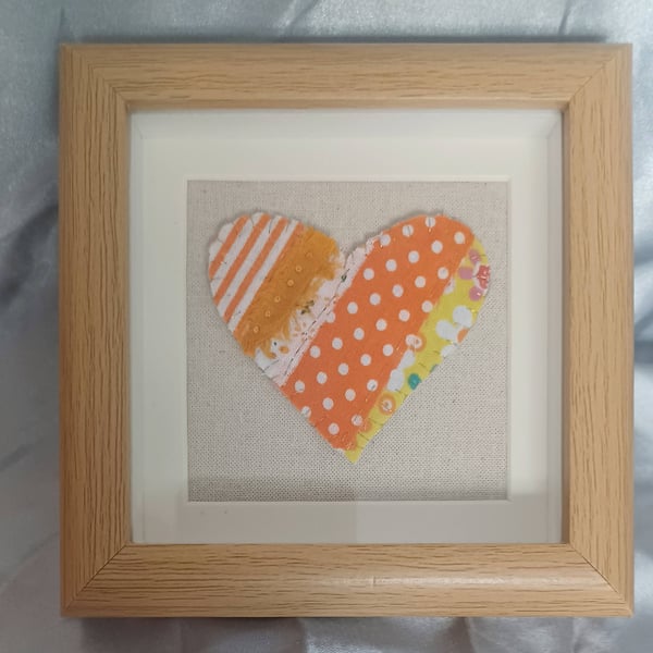 Orange Patchwork Heart in Wood Effect Frame