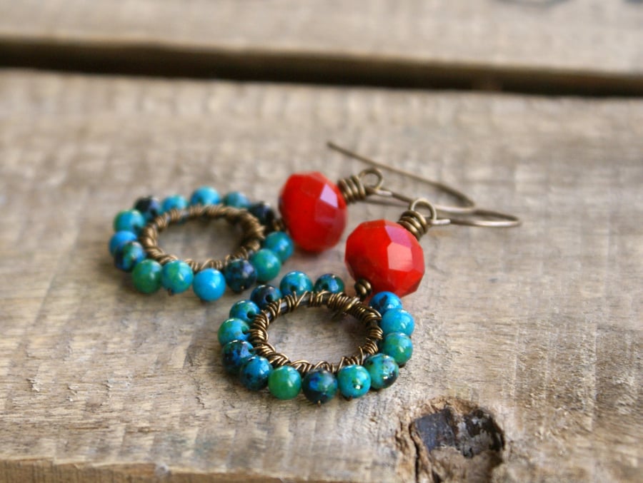 Vibrant Wire Wrapped Australian Jasper Earrings
