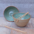 Pair of noodle soup rice or cereal serving bowl stoneware pottery handmade 