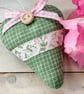 PINK AND GREEN HEART DECORATION - with roses ribbon