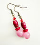 Candy Pink Cerise Red Dangle Drop Handmade Earrings - Image 2