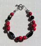 Natural Red Coral & Black Onyx Gemstone Beaded Bracelet "Red Twilight" - Image 6