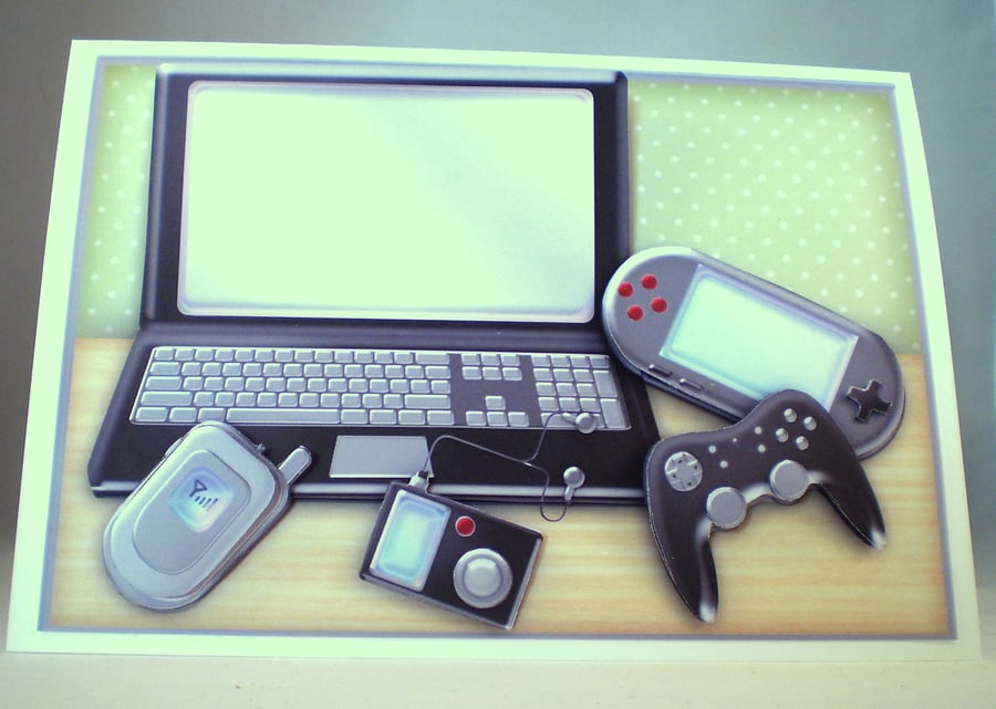 Handmade 3D Computer Birthday Card, Mobile Phone,Games,Personalise