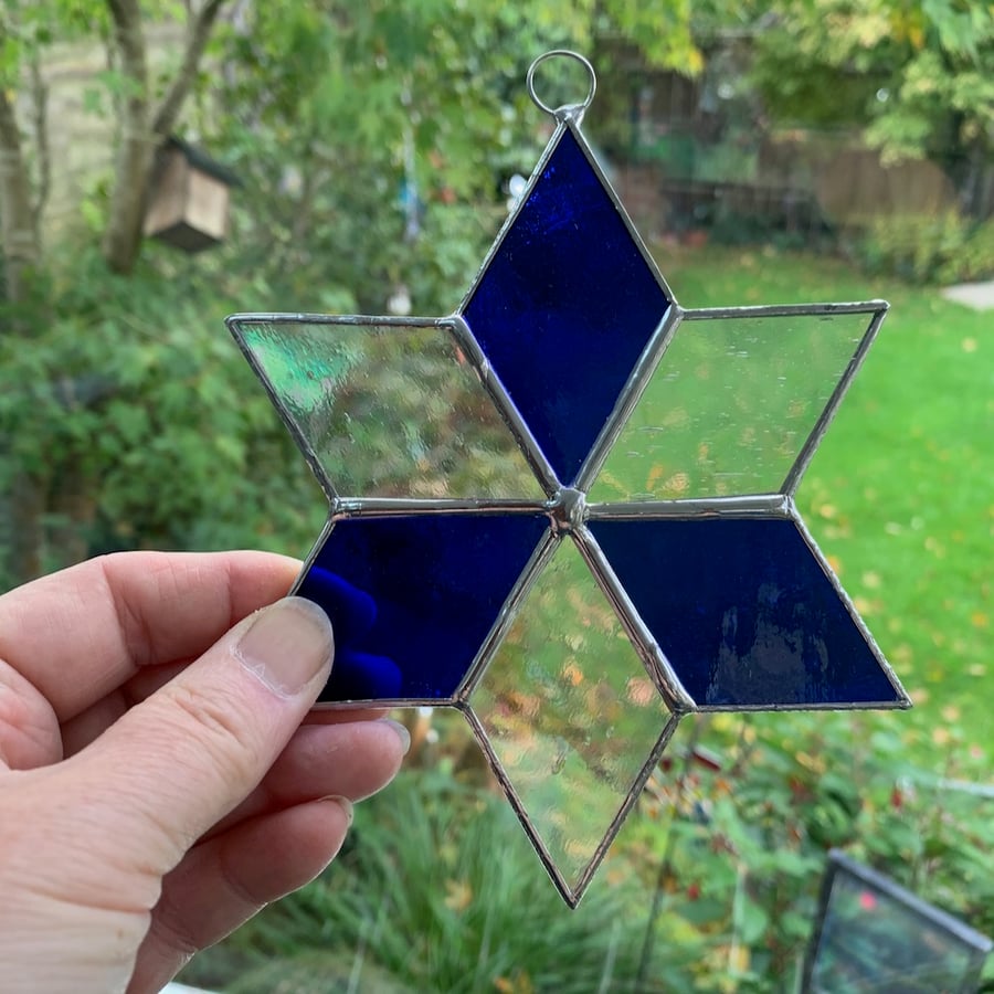 Stained Glass Snowflake Star Suncatcher - Handmade window decoration