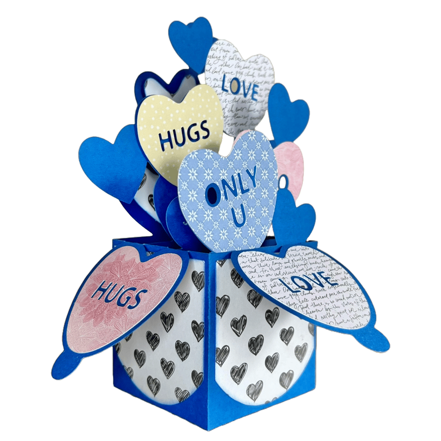 3D Love Hearts Pop Up Box Card, Romantic Greeting, Valentine's & Anniversaries